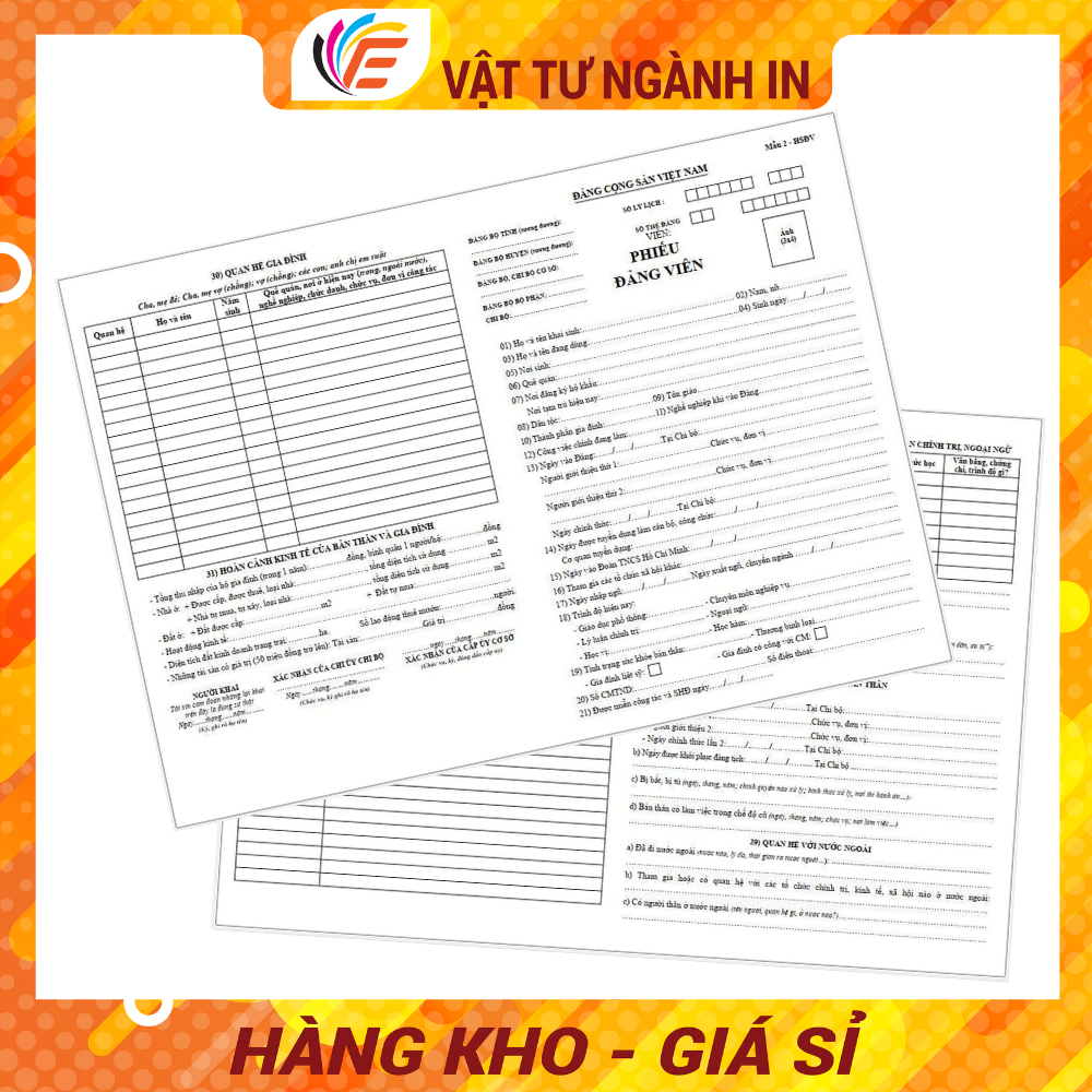 Combo 5 Phiếu Đảng Viên Mẫu 2 - HSĐV Kích Thước A3 - Định Lượng 80gsm
