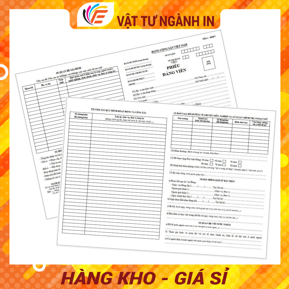Combo 5 Phiếu Đảng Viên Mẫu 2 - HSĐV Kích Thước A3 - Định Lượng 80gsm
