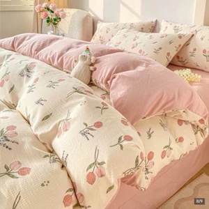 Bộ 4 món vỏ chăn ga gối cotton icy mềm mại thoáng mát dòng vải sử dụng mùa hè mát thoáng khí
