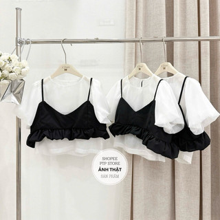 [A0.237] Set Áo Tơ Óng Mềm Tay Phồng Mix Áo Yếm Rời ( có dây tăng giảm, k bị ngứa)