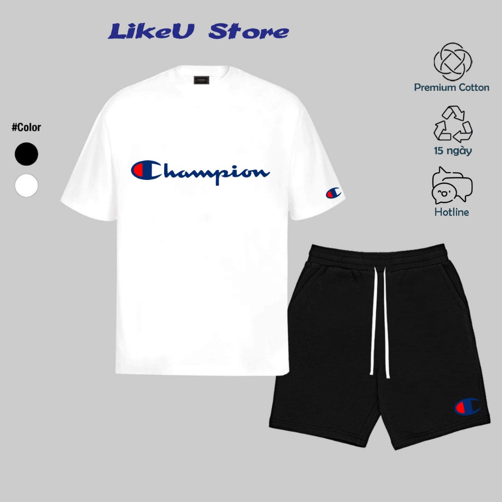 Sét quần áo Champion Streatwear Unisex Nam/Nữ 100% Cotton Cao cấp 280gsm