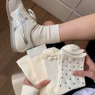 Combo 10 đôi tất màu trắng, hoạ tiết chấm bi tất cao cổ M003 🌸🌸🌸