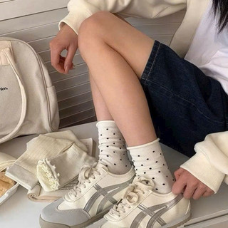 Combo 10 đôi tất màu trắng, hoạ tiết chấm bi tất cao cổ M003 🌸🌸🌸