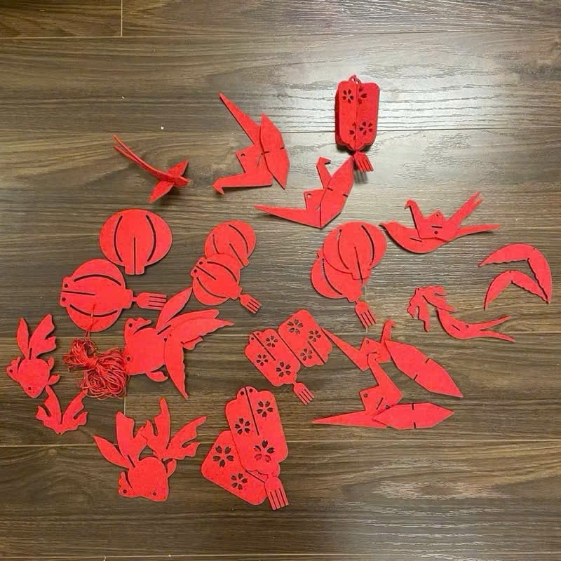Set Hình Vải Dạ đỏ Treo Deco không gian trang trí tết - trung thu