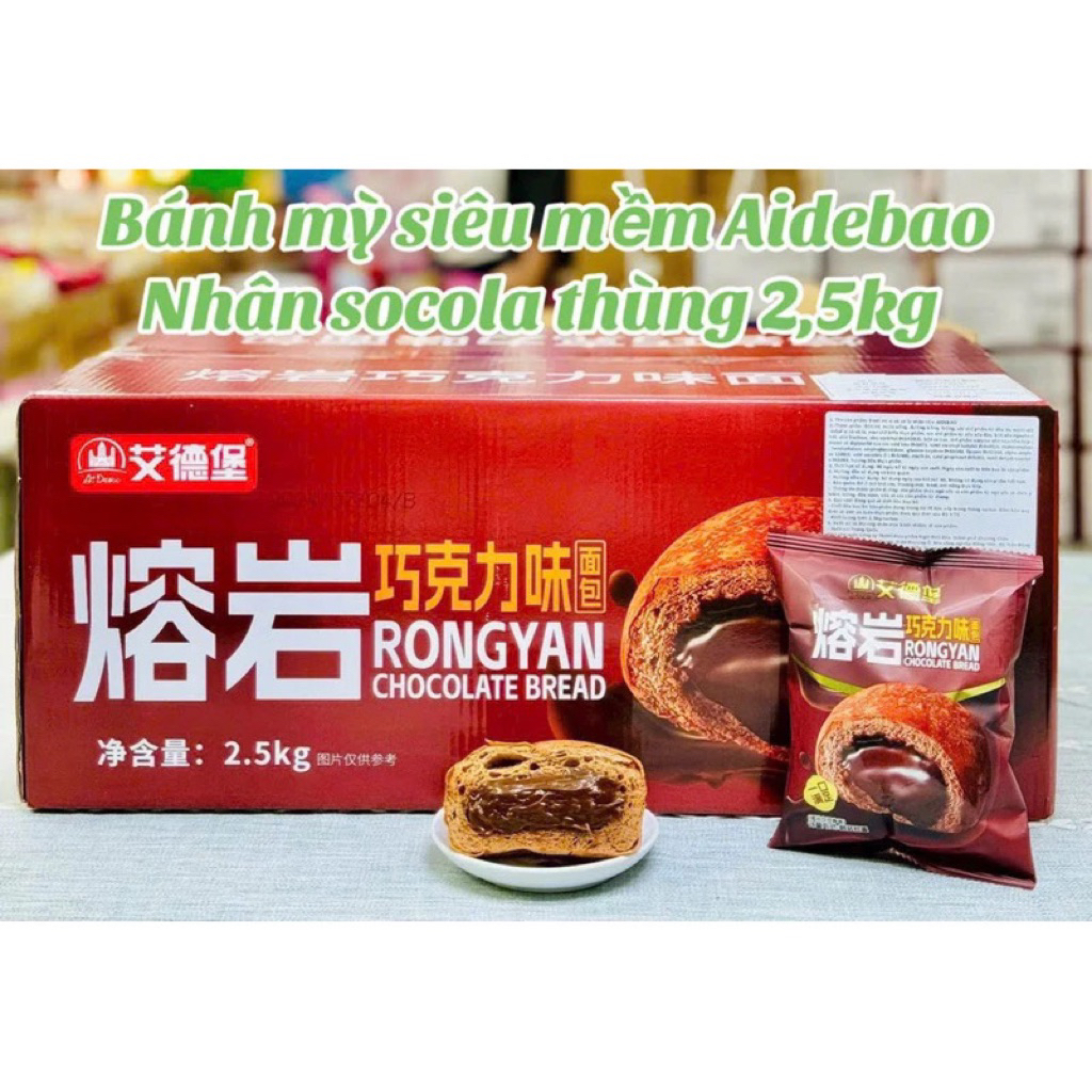 Sỉ thùng 2,5Kg Bánh Mỳ Nhân Kem Chảy vị socola, sữa chua yogurt hãng Aidebao date mới siêu hót