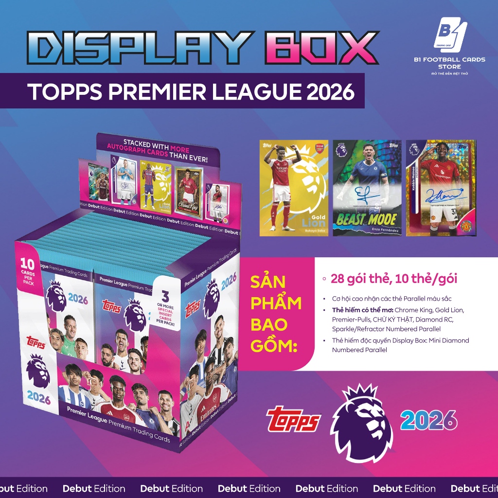 Display Box (28 Packs) - Topps Premier League 2026 Debut Edition - Thẻ ...