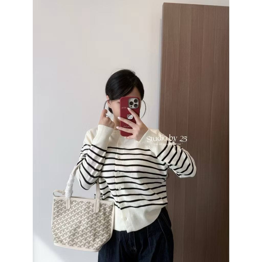 [NEW 2025] Áo Cardigan len dệt kim hoạ tiết kẻ ngang 2 màu QC 5201