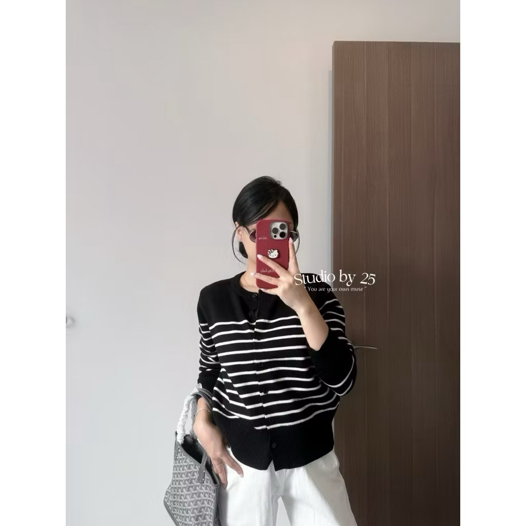 [NEW 2025] Áo Cardigan len dệt kim hoạ tiết kẻ ngang 2 màu QC 5201