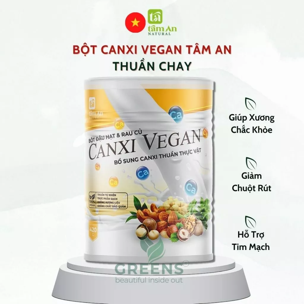 Bột Canxi Vegan Tâm An - Ngũ Cốc Thuần Chay Bổ Sung Canxi - Greens Beauty