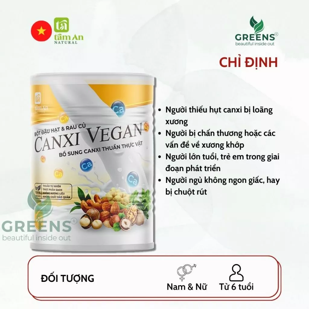 Bột Canxi Vegan Tâm An - Ngũ Cốc Thuần Chay Bổ Sung Canxi - Greens Beauty