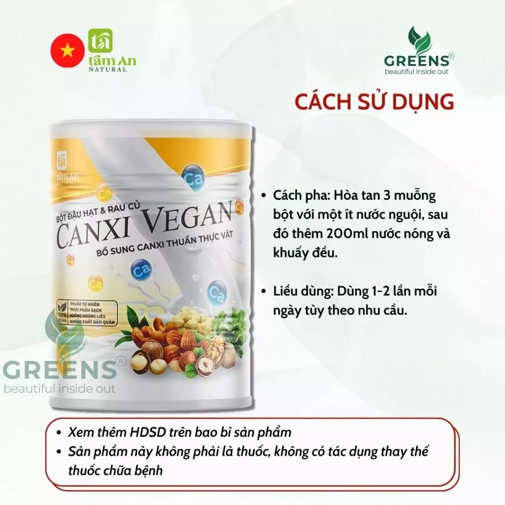 Bột Canxi Vegan Tâm An - Ngũ Cốc Thuần Chay Bổ Sung Canxi - Greens Beauty