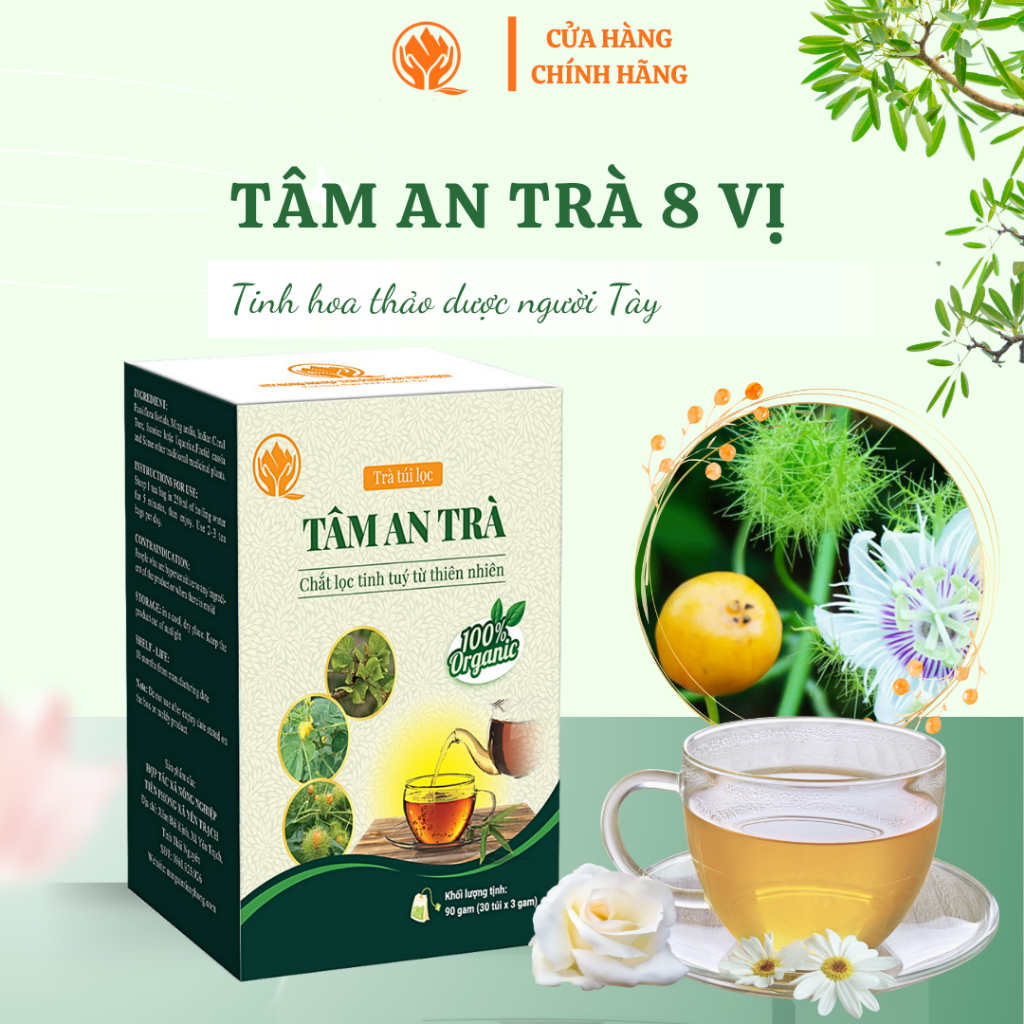 Tâm An Trà - Trà an thần túi lọc 8 vị lạc  tiên, đinh lăng hỗ trợ dể ngủ, ngủ ngon, sâu, an giấc