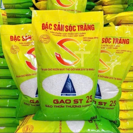Gạo ST25 Đặc Sản Sóc Trăng, Gạo Ông Cua Sản Xuất Hạt Trắng Dài Dẻo Cơm Đóng Gói Túi 5kg,10kg