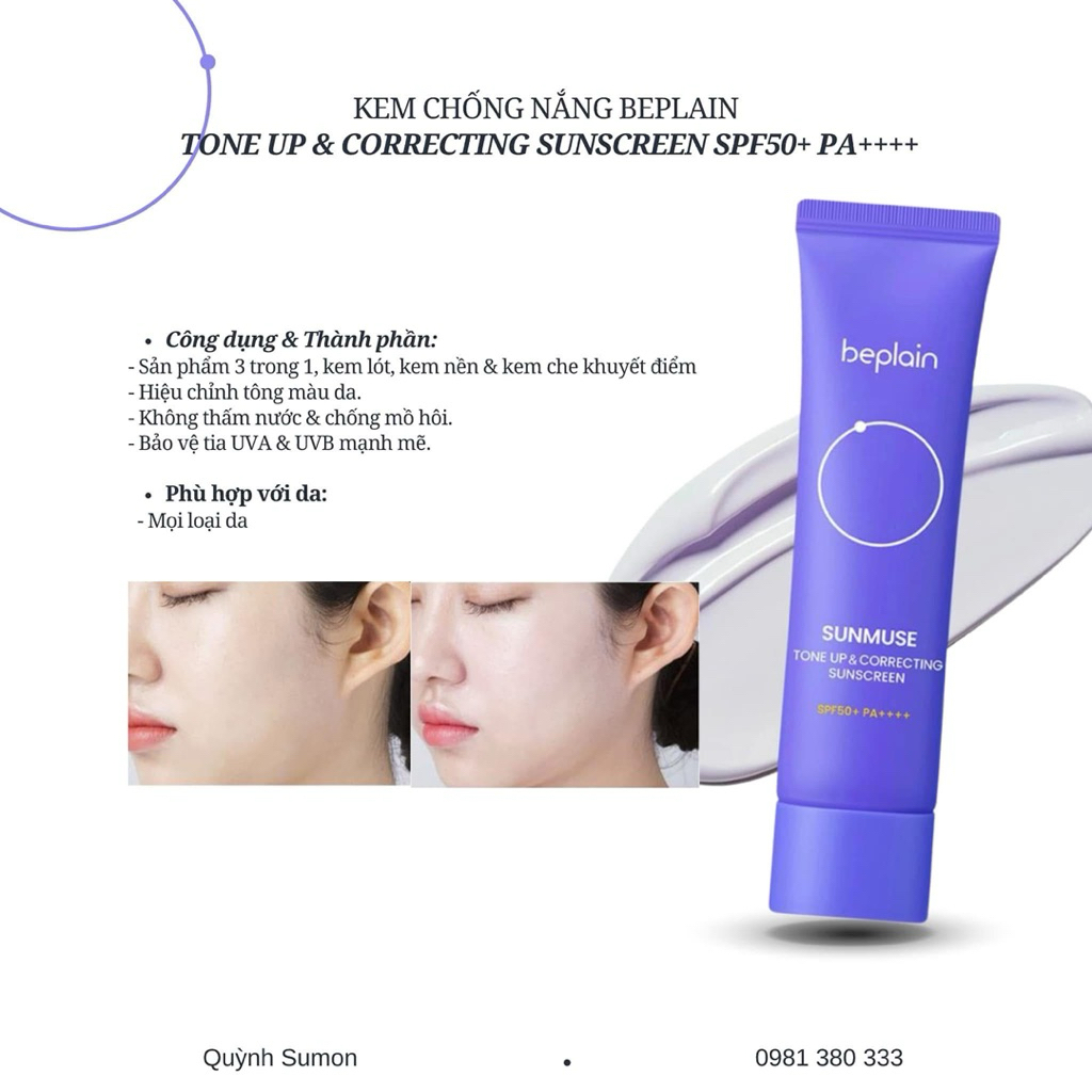 Ô - Kem Chống Nắng Beplain Tím Đậm Nâng Tone Siêu Đẹp Cho Da Thường Da Khô Da Hỗn Hợp