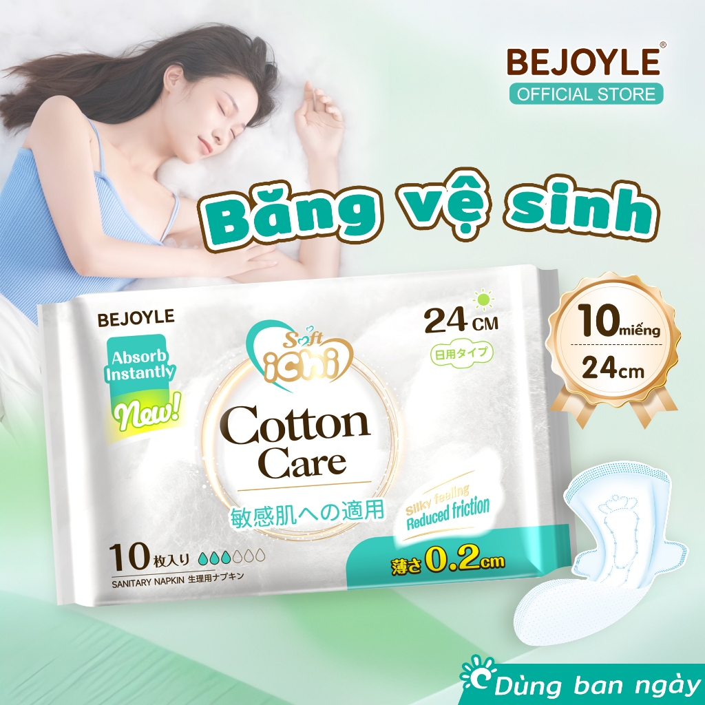 Bejoyle Băng vệ sinh Siêu Mỏng 24cm 10 Miếng/Gói  - Thiết Kế Siêu Mỏng 0.2cm, Thấm Hút Nhanh 3 Giây