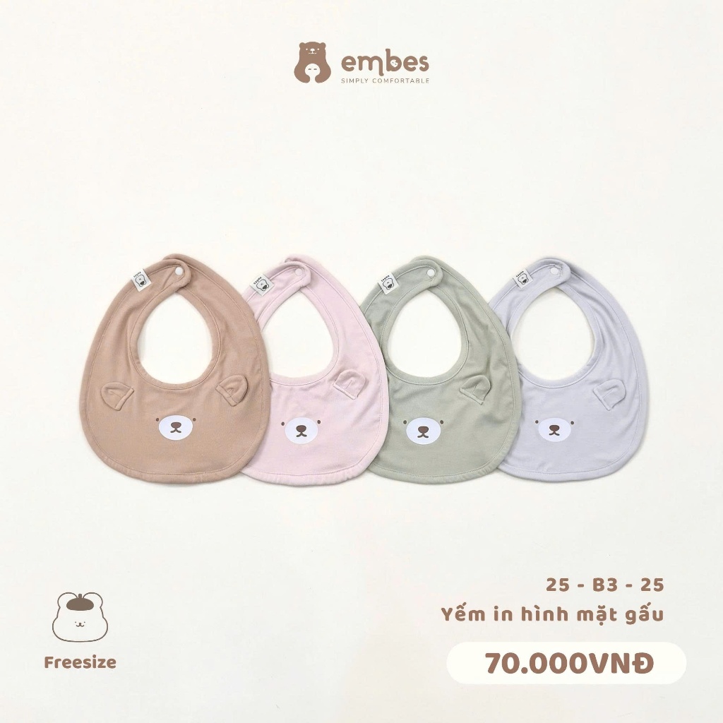 Khăn Cho Bé Embes, Yếm Tròn In Hình Gấu Dễ Thương Chất Mềm Mại, Thấm Hút Cho Bé Sơ Sinh, Ăn Dặm