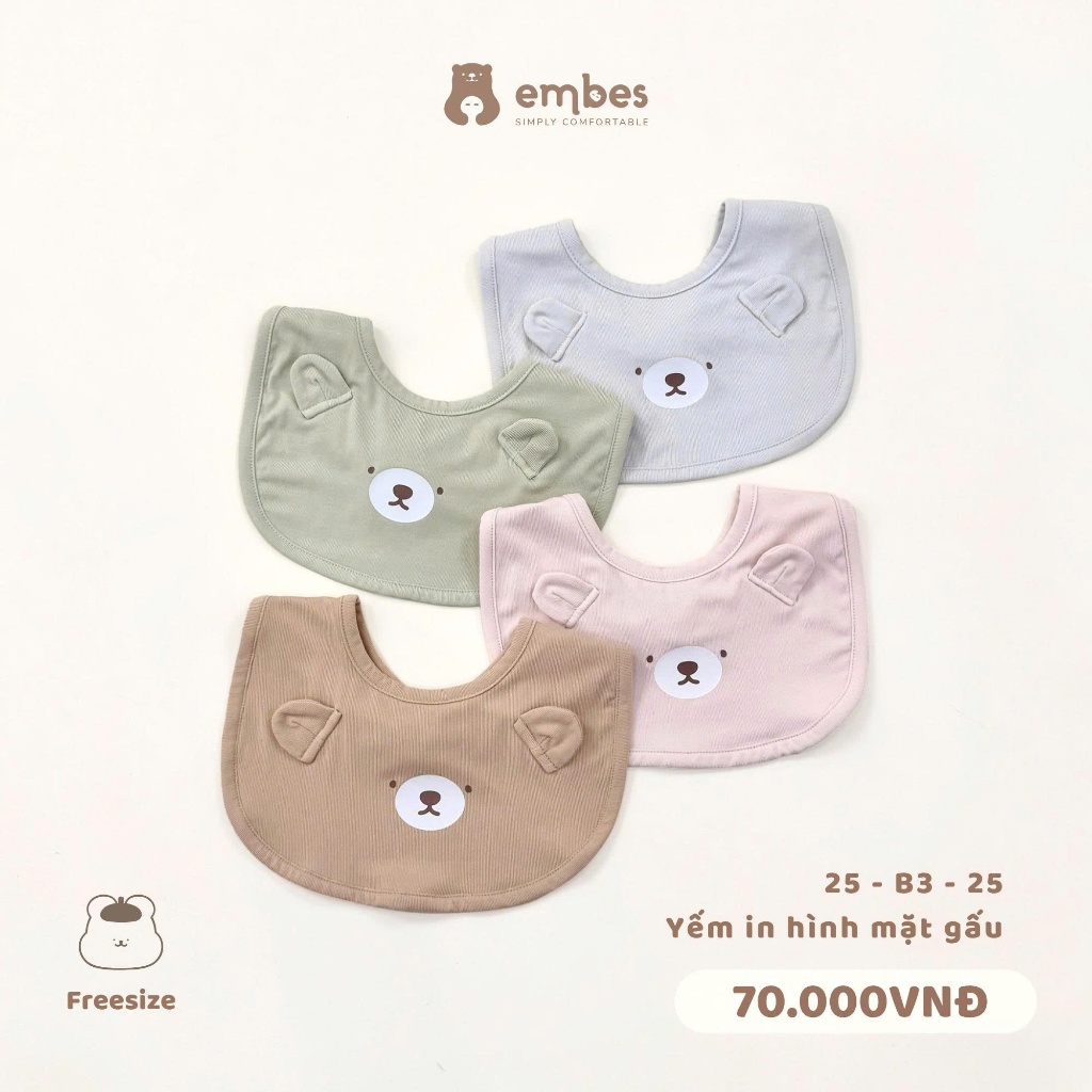 Khăn Cho Bé Embes, Yếm Tròn Dễ Thương Chất Cotton Mềm Mại, Thấm Hút Cho Bé Sơ Sinh, Ăn Dặm