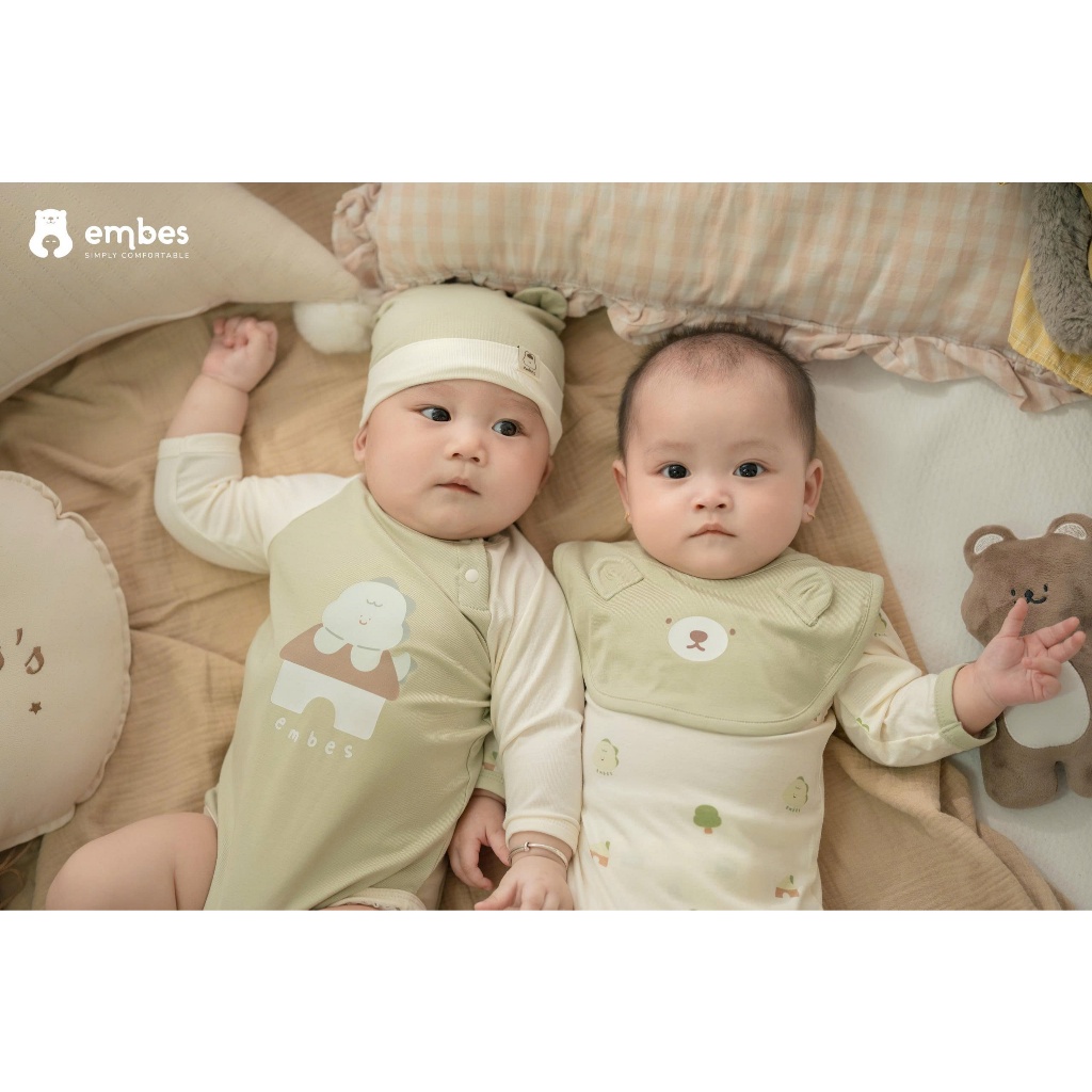 Khăn Cho Bé Embes, Yếm Tròn In Hình Gấu Dễ Thương Chất Mềm Mại, Thấm Hút Cho Bé Sơ Sinh, Ăn Dặm