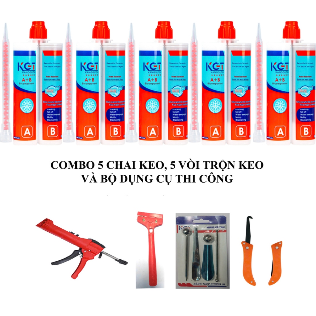 [Chính hãng KGT] Combo 5 chai keo (TẶNG Súng bơm keo và bộ dụng cụ thi công)