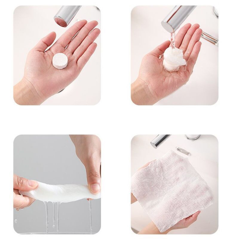 Set 5 Viên Khăn Lau Mặt Dạng Nén Dày Dặn Thấm Hút Tốt