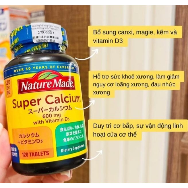 Viên uống Nature Made Super Calcium bổ sung Canxi; Vitamin D Nhật bản Hộp 120 viên.