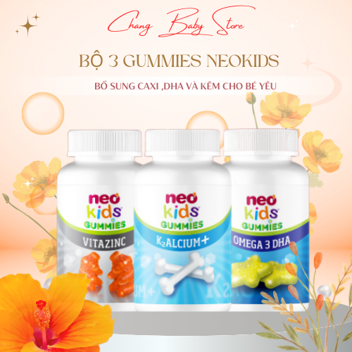 BỘ 3 GUMMIES NEOKIDS - CANXI, DHA, KẼM date mới + quà