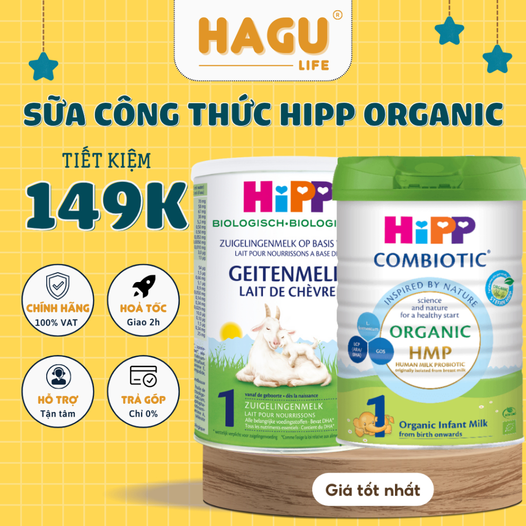 Sữa công thức HIPP Organic số 1,2,3 lon 350/400/800g Bò & Dê hỗ trợ ...