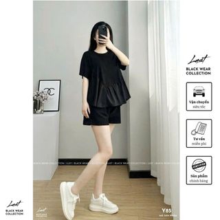 Set bộ đồ nữ đen dáng rộng tầng xòe LUST thời trang thiết kế cao cấp Y85