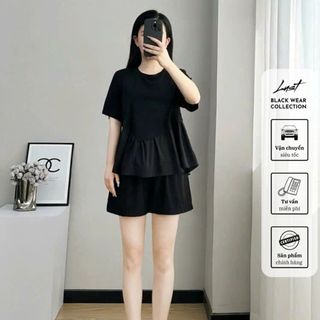 Set bộ đồ nữ đen dáng rộng tầng xòe LUST thời trang thiết kế cao cấp Y85