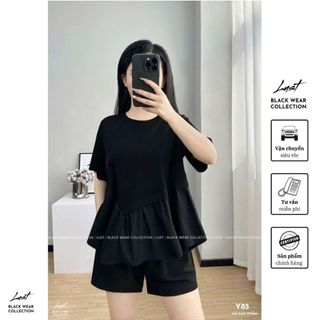 Set bộ đồ nữ đen dáng rộng tầng xòe LUST thời trang thiết kế cao cấp Y85