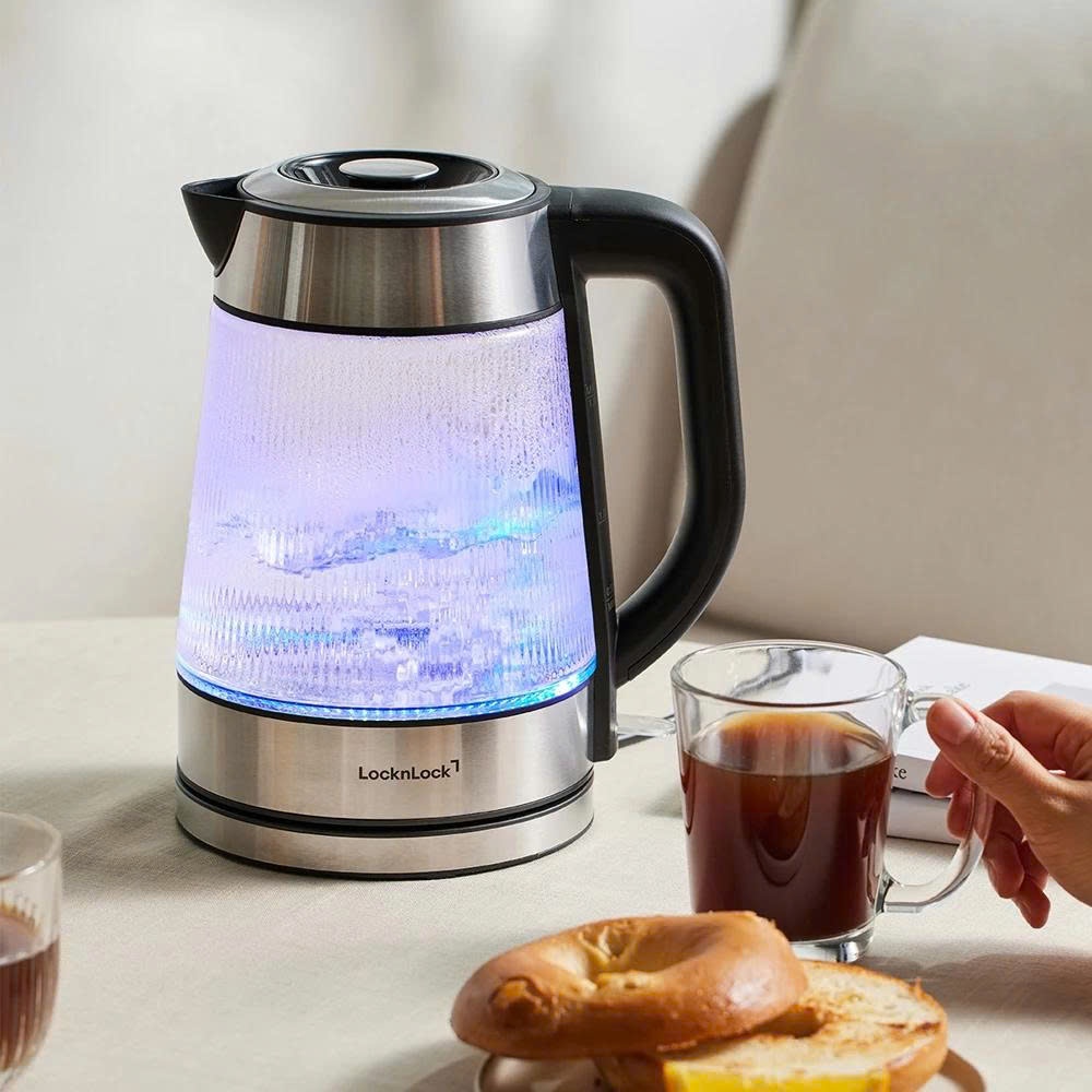 Ấm Đun Siêu Tốc Bằng Thủy Tinh LocknLock Glass Electric Kettle EJK256BLK - 1.8L, Có Đèn Led, Lưới Lọc - K-MALL