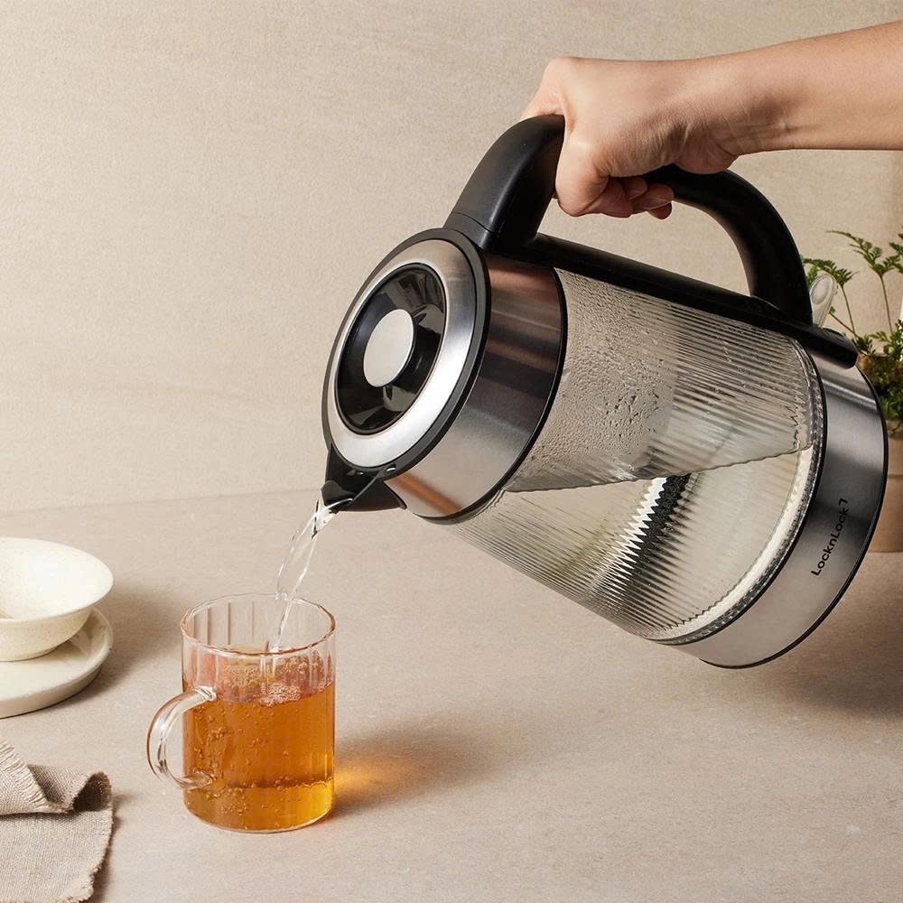 Ấm Đun Siêu Tốc Bằng Thủy Tinh LocknLock Glass Electric Kettle EJK256BLK - 1.8L, Có Đèn Led, Lưới Lọc - K-MALL