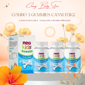 COMBO 3 Hộp GUMMIES CANXI D3K2 vị sữa chua NeoKids hộp 60 viên nhai + quà