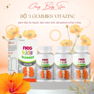COMBO 3 Hộp Gummies Kẽm Hữu cơ con gấu Neokids Viên nhai Hộp 60 viên + quà