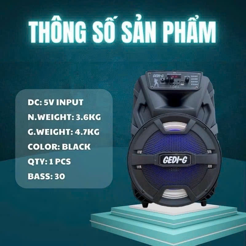 Loa Bluetooth, loa Kéo, loa Karaoke GEDI-G GD-1235 plus - Bass 30 - Hàng Chính Hãng