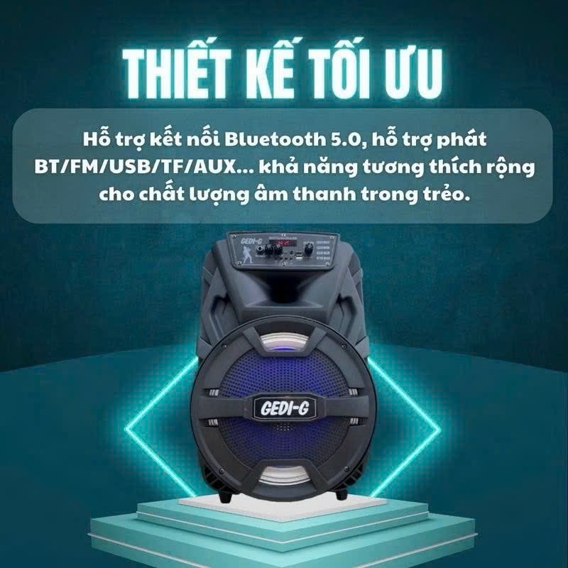 Loa Bluetooth, loa Kéo, loa Karaoke GEDI-G GD-1235 plus - Bass 30 - Hàng Chính Hãng