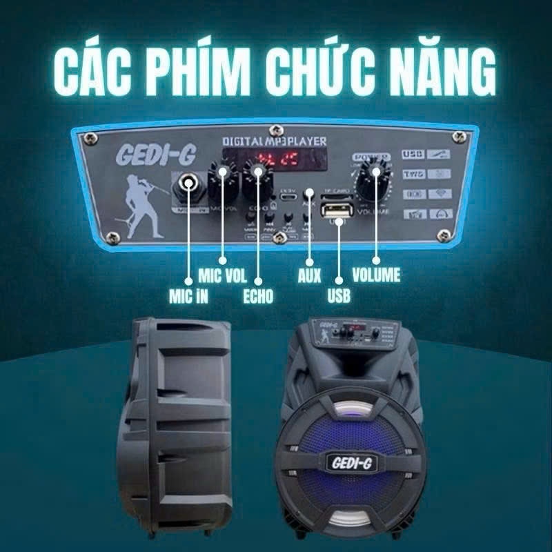 Loa Bluetooth, loa Kéo, loa Karaoke GEDI-G GD-1235 plus - Bass 30 - Hàng Chính Hãng