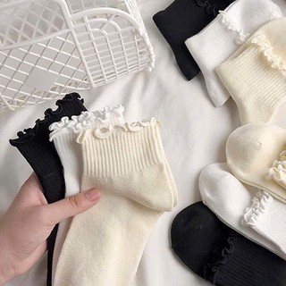 Set 10 đôi tất nữ cổ ngắn viền bèo dễ thương, vớ cotton co giãn thoáng khí, chống hôi chân tiện lợi