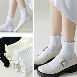 Set 10 đôi tất nữ cổ ngắn viền bèo dễ thương, vớ cotton co giãn thoáng khí, chống hôi chân tiện lợi
