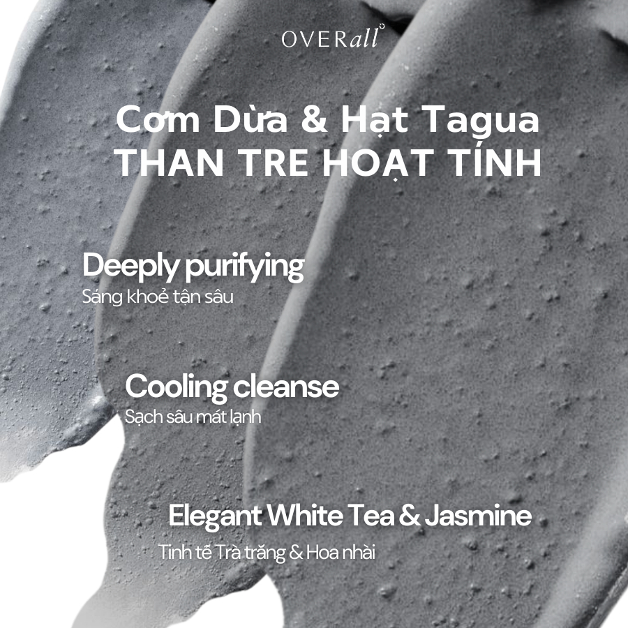 Tẩy Da Chết Cơ Thể Giảm Viêm Mụn Đào thải  Phục hồi Da Cháy nắng Cơm Dừa &Than Tre OVERall 300G