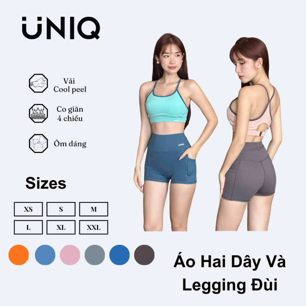 Bộ Đồ Tập Gym Yoga Nữ UNIQ Cool Peel - Áo Hai Dây Khoét Lưng & Legging Đùi