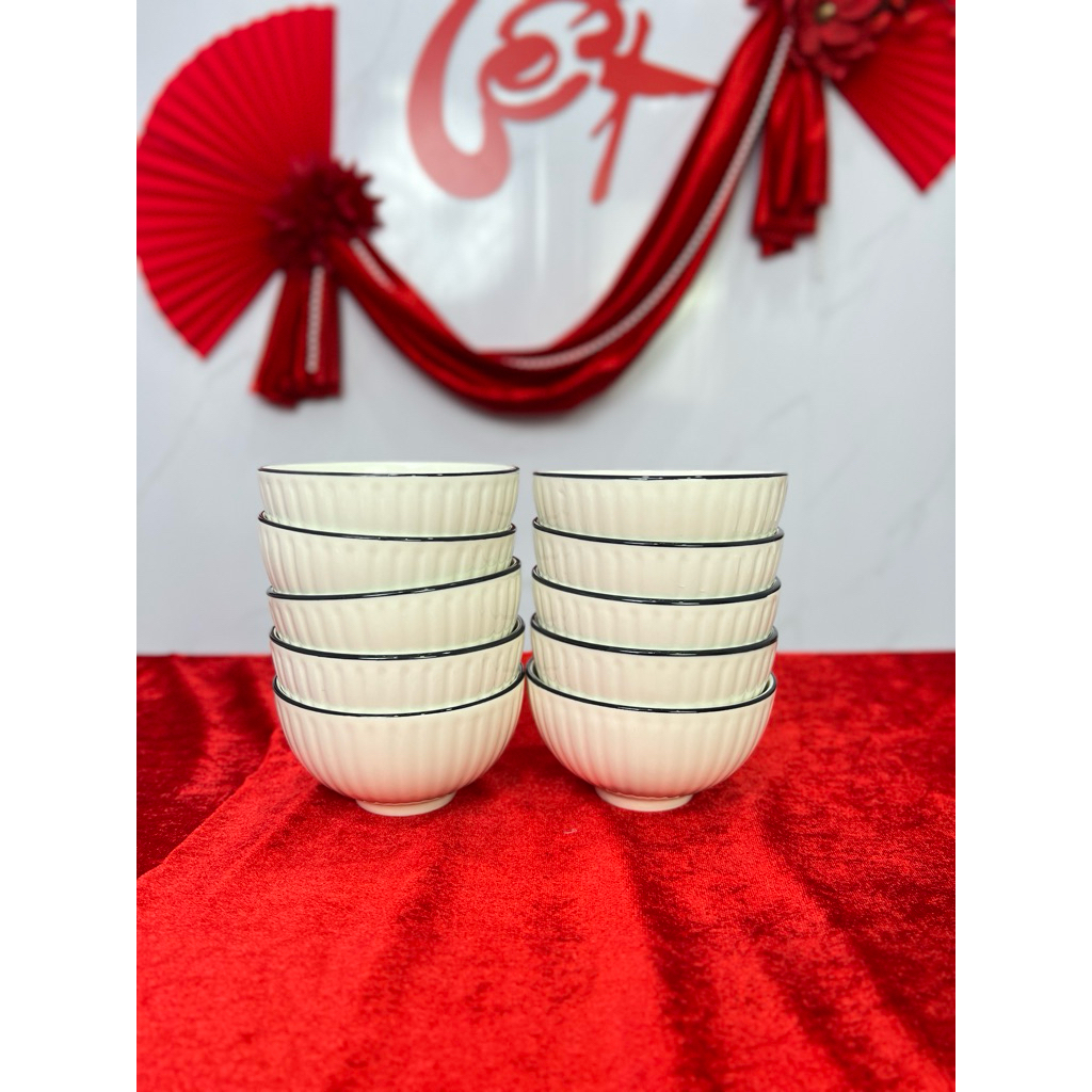 Bộ bát đĩa gốm sứ cao cấp trắng viền đen, bộ bát đĩa cao cấp, bộ chén đĩa gia đình