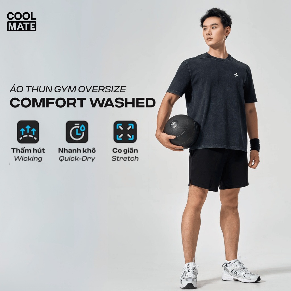 [MUA 4 GIẢM 20%]Áo thun thể thao nam tập Gym Cotton Oversize Comfort Washed thấm hút, thoáng mát, co giãn Coolmate