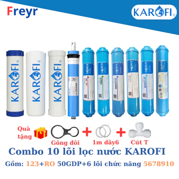 Combo 10 lõi lọc nước Karofi gồm lõi 123 Smax Duo,màng RO Dupont 50GPD, lõi chức năng T33 Mineral Far Nano Orp Hydrogen