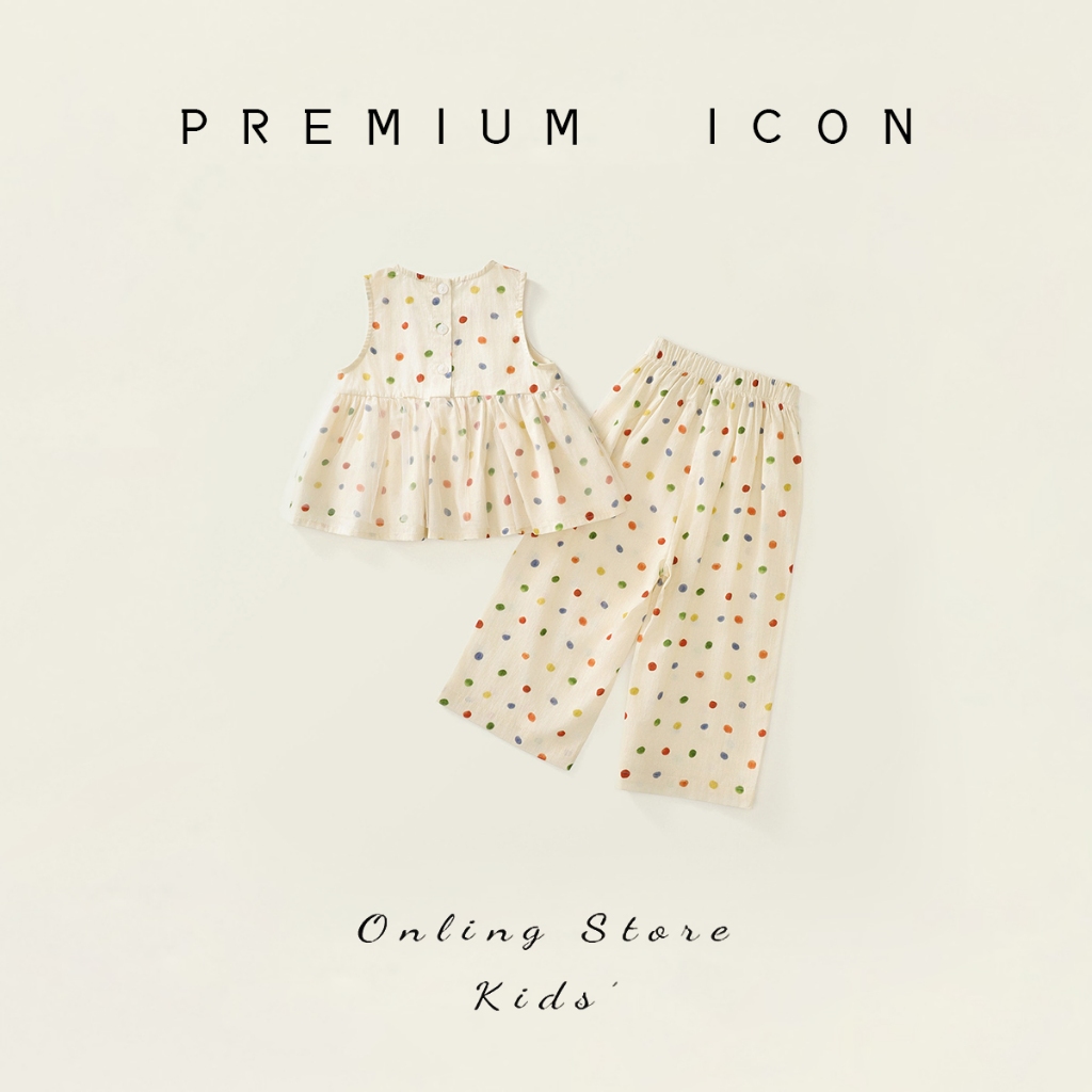 Set Đồ Bé Gái, Set Áo Ba Lỗ Quần Suông Chấm Bi Cho Bé Gái Chất Liệu Cotton Thoáng Mát