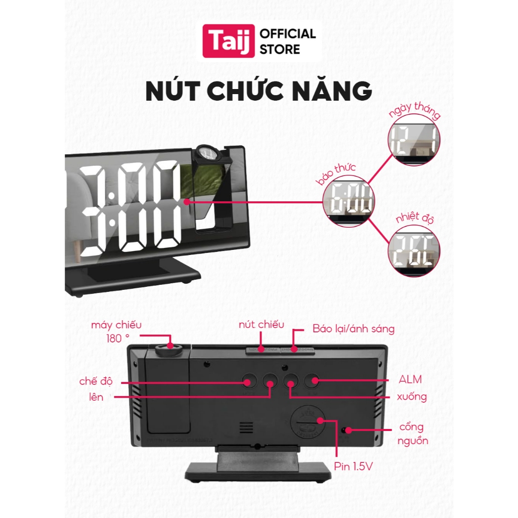 Đồng Hồ Báo Thức, Đồng Hồ Để Bàn Led Báo Thức Thông Minh, Có Máy Chiếu Giờ Tiện Lợi