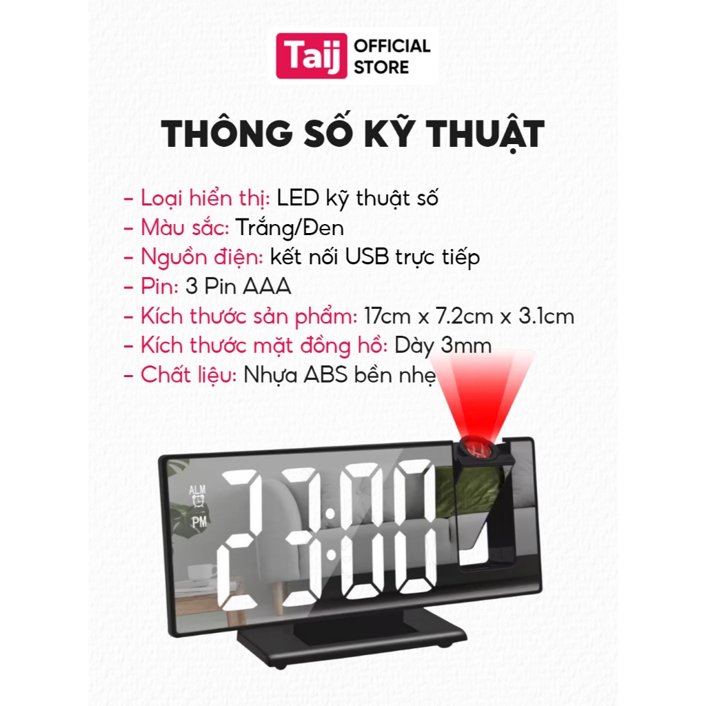 Đồng Hồ Báo Thức, Đồng Hồ Để Bàn Led Báo Thức Thông Minh, Có Máy Chiếu Giờ Tiện Lợi