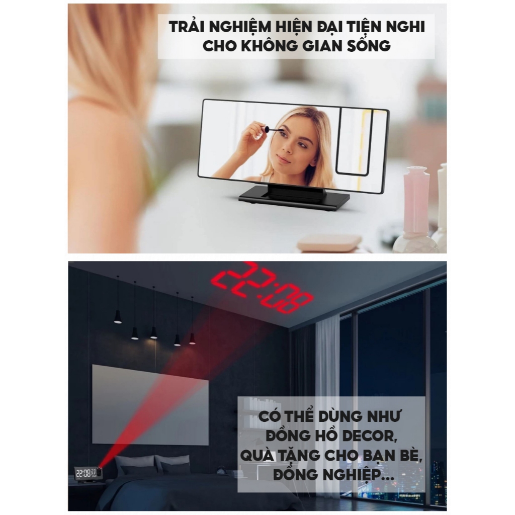 Đồng Hồ Báo Thức, Đồng Hồ Để Bàn Led Báo Thức Thông Minh, Có Máy Chiếu Giờ Tiện Lợi