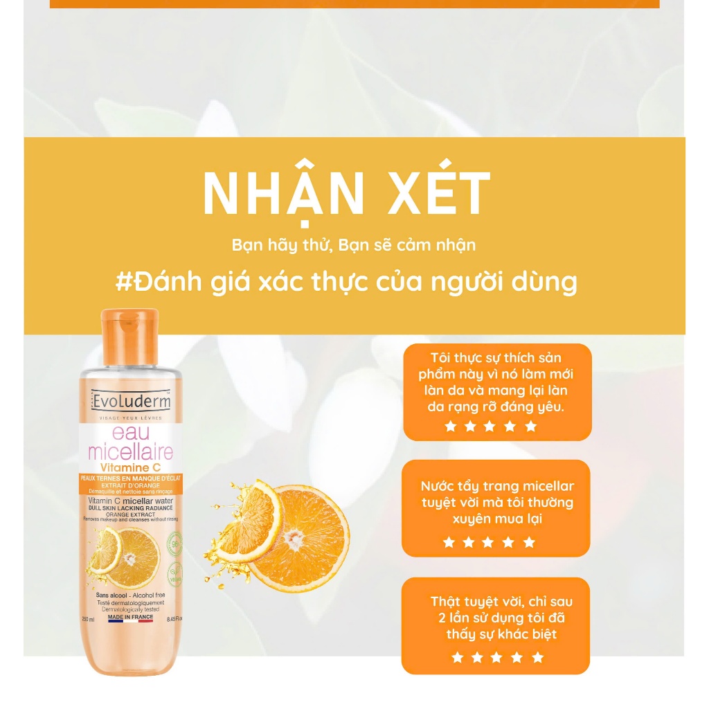 Nước Tẩy Trang Vitamin C Làm Sạch và Tươi Tắn Da Evoluderm Micellar Water Makeup Remover Vitamin C ( Nhiều phân loại)