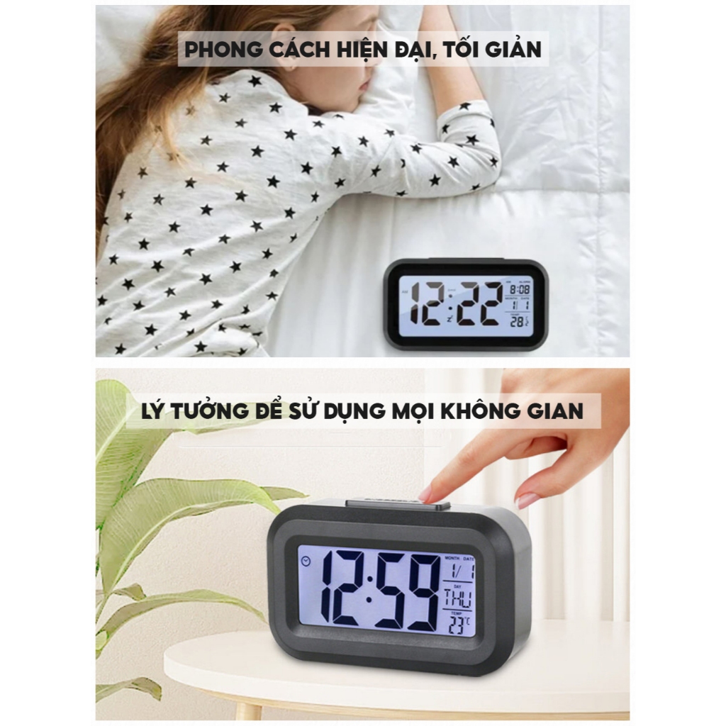 Đồng Hồ Led Để Bàn Báo Thức Đo Nhiệt Độ Và Độ Ẩm, Decor Phòng Ngủ, Nhỏ Gọn, Hiện Đại Và Tinh Tế